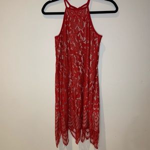 Red Lace Dress with Nude Lining Love, Fire size Medium